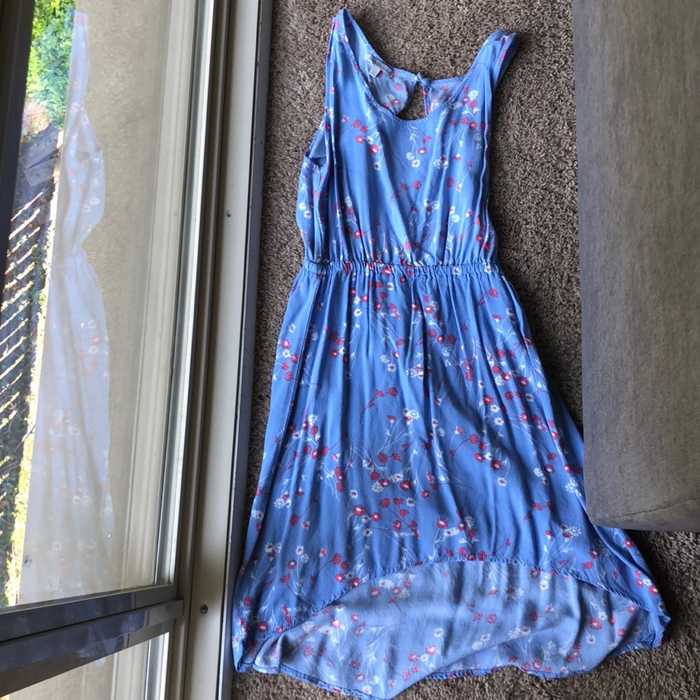 Asymmetrical blue flower sun dress size small